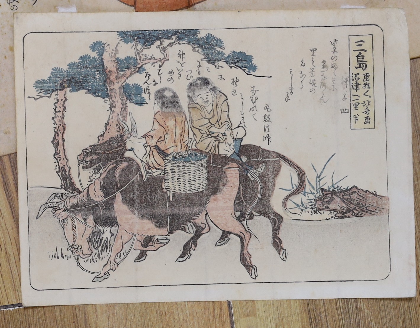 Four Japanese woodblock prints, largest 52cms wide x 39cms high